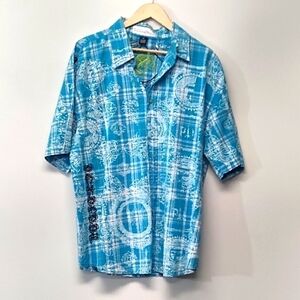 Attitude men's shirt button down front  short sleeve blue  Size: 2X